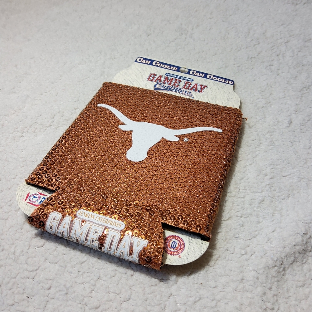NEW Texas Longhorns Can Coolie Koozie University of Texas Orange Sequin UofT - Picture 2 of 6
